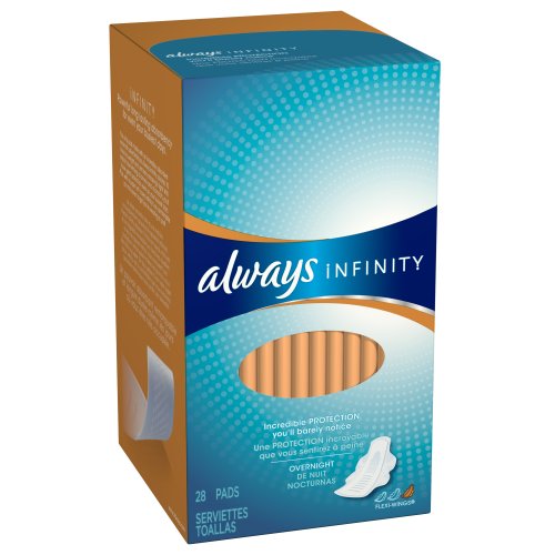 Always Infinity Overnight With Wings, Unscented Pads 28 Count (Pack of 2)