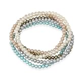 4-4.5mm White, Peach, Gray, Bronze, Teal Freshwater Cultured Pearls Stretch Bracelets, Set of 5