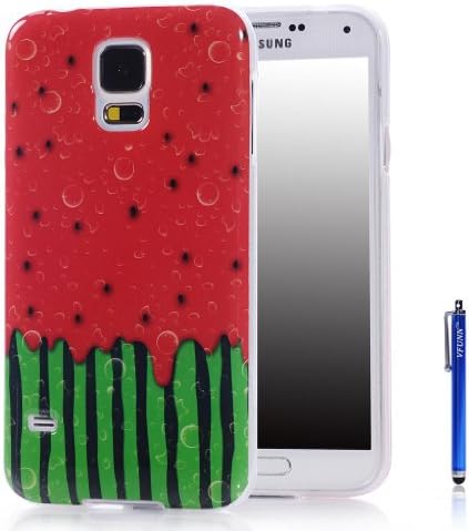 Vfunn Premium TPU Gel Scratch Resistant Funny Cartoon Case Cover for Samsung Galaxy S5 SV i9600 with 1 Screen Protector 1 Clean Cloth Cleaner 1 Blue Stylus Pen (Samsung Galaxy S5,Watermelon)