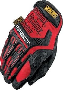 Mechanix Wear Medium Red And Black M-Pact Full Finger Spandex And Rubber Anti-Vibration Gloves With Hook & Loop Cuff Poron SRD Foam Palm And Rubberized Grip On Thumb, Index Finger And Palm