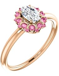 14K Rose Gold Oval Cut Diamond and Pink Sapphire Flower Inspired Ring -- LIFETIME WARRANTY