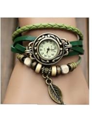 WAWO Fashion Accessories Trial Order New Quartz Fashion Weave Wrap Around Leather Bracelet Lady Woman Wrist Watch Green
