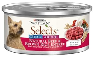 Purina Pro Plan Selects Classic Adult Dog Food, Natural Beef and Brown Rice EntrÃ©e, 5.5-Ounce Cans (Pack of 24)