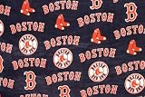 MLB Boston Red Sox Navy Baseball on Navy Print Fleece Fabric By the Yard