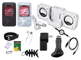 13 Items Premium Accessory Bundle Combo For Creative Zen Mozaic 2GB/4GB/8GB/16GB Series, ( Includes: Black Silicone Skin case + Clear Silicone Case + usb Car Charger + usb Wall Charger + usb Straight data cable + Mini Speaker + Adjustable Armband + Belt Clip +Lanyard + Screen Protector +3.5mm~3.5mm retractable Audio cable + White Stereo Headphone & Fishbone style Keychain)