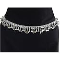 Chime Bell White Brass Hip Chain Belt with Two Types of Tinkling Bells, Fits waist or hips 36" - 40". Chain Link Belt for Belly Dancing or Casual Wear