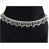 Chime Bell White Brass Hip Chain Belt with Two Types of Tinkling Bells, Fits waist or hips 36" - 40". Chain Link Belt for Belly Dancing or Casual Wear