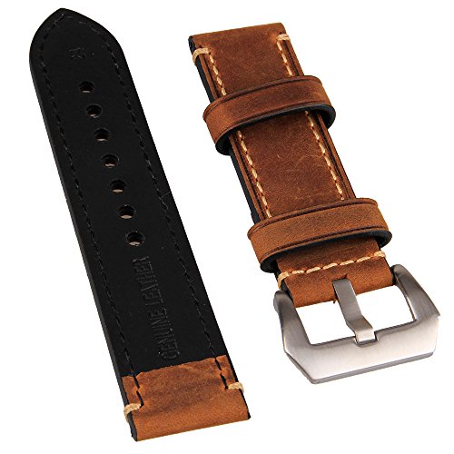 24mm width brown genuine leather wristwatch band men wa…