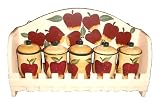 5PC SPICE RACK W/WOOD RACK COUNTRY APPLE DECOR
