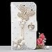 UnnFiko Galaxy Note 5 Wallet Case, Handmade Luxury 3D Bling Crystal Rhinestone Leather Purse Flip Card Pouch Stand Cover Case for Samsung Galaxy Note 5 (Pearl Butterfly)