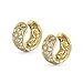 Victorian Style Open Filigree Flower Wide Huggie Hoop Earrings CZ Accent Cubic Zirconia Gold Plated Brass .65 In Diameter