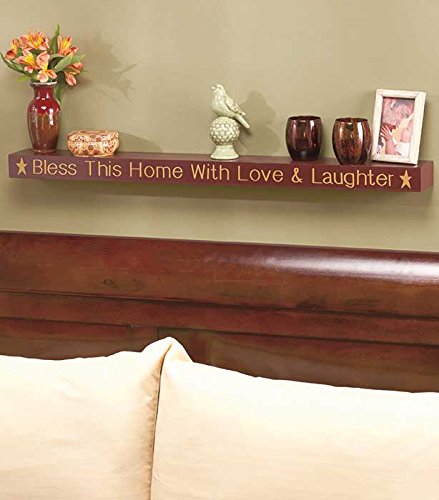 Bless This Home with Love & Laughter Inspirational Sentiment Primitive Country Wall Mounted Ledge Shelves