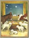 Caspari Box of 20 3-3/4 by 4-3/4 Holiday Notecards, Manger