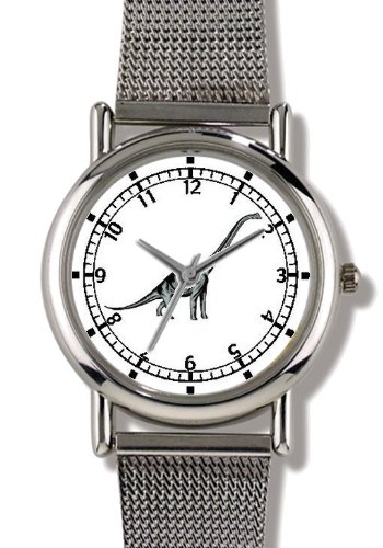 Brachiosaurus Dinosaur Animal - WATCHBUDDY® ELITE Chrome-Plated Metal Alloy Watch with Metal Mesh Strap-Size-Small ( Standard Women's Size )