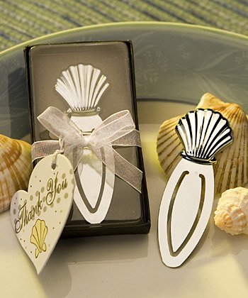 Beach Themed Chrome Seashell Bookmark Wedding Favors, 36