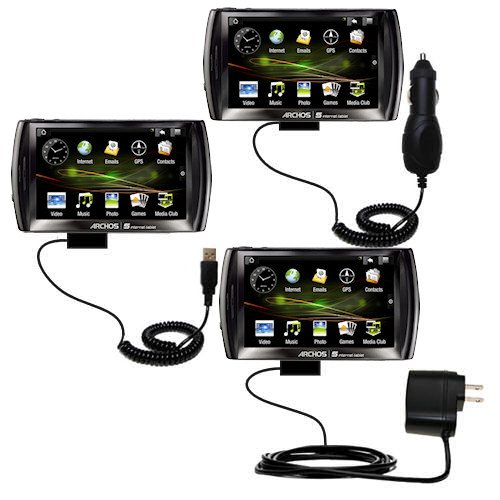 USB cable with Car and Wall Charger Deluxe Kit for the Archos 5 Internet Tablet with Android - uses Gomadic TipExchange Technology