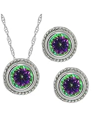 3.00 Ct Round Green Mystic Topaz Gemstone Sterling Silver Pendant Earrings Set