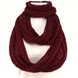 Soft Thin Knit Chain Circle Loop Eternity Scarf Wine