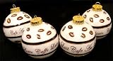 Set of 4 Coffee Break White Glass Ball Christmas Ornaments 3