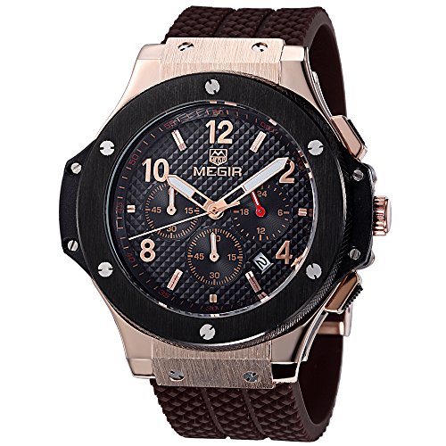 Baogela Mens Watches Rose Gold Military Silicone Chronograph