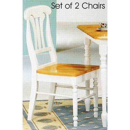 Set of 2 Natural & White Finish Lyre Back Dining Side Chairs/Chair