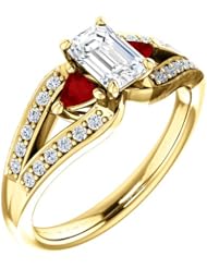 10K Yellow Gold Emerald Cut Diamond and Ruby Ring -- LIFETIME WARRANTY
