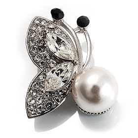 Tiny Crystal Butterfly Brooch (Silver Tone)