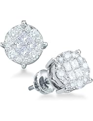 14k Yellow OR White Gold Princess and Round Cut Invisible Channel Set Diamond Stud Earrings (1.02 cttw)