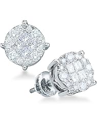 14k White Gold Princess and Round Cut Invisible Channel Set Diamond Stud Earrings (1.02 cttw)