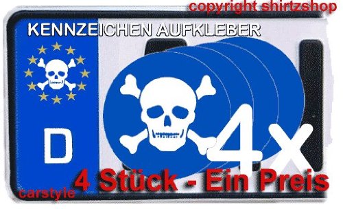 SKULL TOTENKOPF SKULLHEAD NUMMERNSCHILD Aufkleber Autoaufkleber 4er Set
