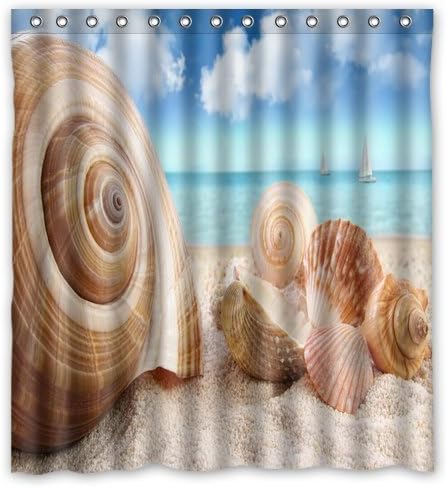 Decorative Most Beautiful Design 100% Polyester Waterproof Shower Curtain, Ultra-clear Seashells Beach Huge Snail shell Shower Curtain 66" x 72" Home Bathroom Fashion Shower Curtain