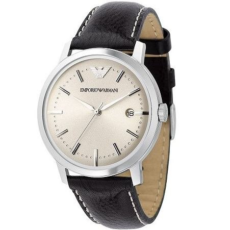 Emporio Armani AR0572 Herrenuhr Lederband Edelstahl 50m Analog