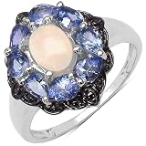 1.90 Carat Genuine Ethiopian Opal & Tanzanite Sterling Silver Ring
