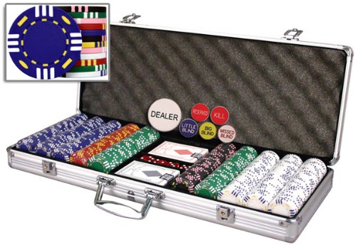 Premium set of 500 Real Clay 14 gram 12 stripe poker chips w/case and 6 dealer buttons