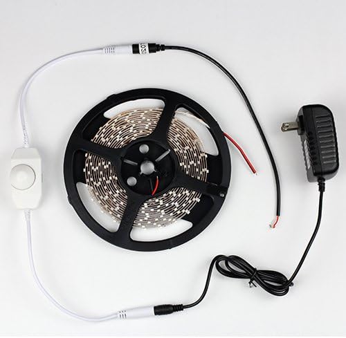 DVW Warm White Flexible 12V 5A LED Light Strip Plug-to-use Kit, 5m / 16.4ft, Smd3528, 300 LED's, With Dimmer