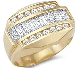 New Solid 14k Yellow Gold Mens Heavy Large CZ Cubic Zirconia Band Ring