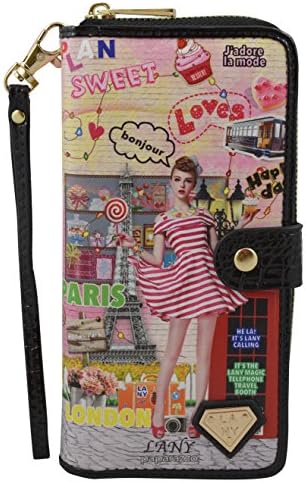 Paparazzo Collection By Lany - City Print Wallet with Multiple Compartments and Wristlet (BLACK)