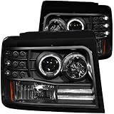 AnzoUSA 111184 Black Projector Halo Headlight with Side Marker and Parking Light for Ford F-150/F-250/Bronco - (Sold in Pairs)