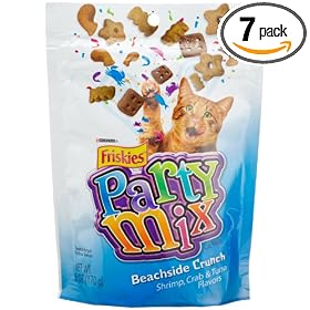 Friskies Party Mix, Beachside Crunch Cat Treats, Shrimp, Crab & Tuna Flavors, 6-Ounce Pouches (Pack of 7)