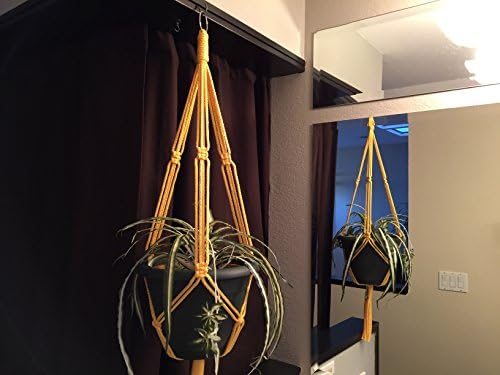 Set of 2 Short Macrame Plant Hangers Sunshine Yellow and Chocolate Brown No Beads 35" Long Made in USA