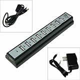 10 Port USB 2.0 Hub with AC Adapter Black