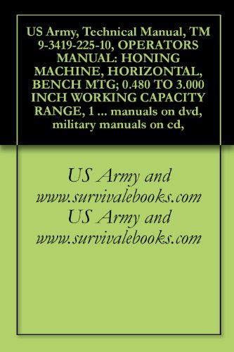 US Army, Technical Manual, TM 9-3419-225-10, OPERATORS MANUAL: HONING MACHINE, HORIZONTAL, BENCH MTG; 0.480 TO 3.000 INCH WORKING CAPACITY RANGE, 1 SPINDLE, ... manuals on dvd, military manuals on cd,