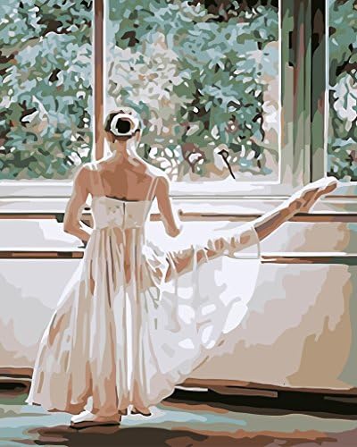 DIY Fans® New Paint by Number Kits for Adults Kids - Ballet Dancer 16x20 inch Linen Canvas without Wooden Frame