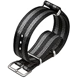 ZULUDIVER NATO G10 ナイロン製 ミリタリー 時計替えベルト ストラップ クラッシック Bond ボンド サテン仕上げ バックル 20mm ブラック & グレイ