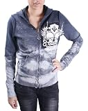 AFFLICTION Distressed Zip Raw Edge Womens Hoodie Hooded Sweatshirt