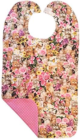 Floral Kitten Adult Bib with Pockets - Reversible