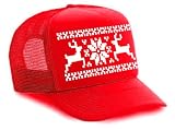 Red Reindeer Snowflake Mesh Trucker Hat Cap Sweater Christmas X Mas