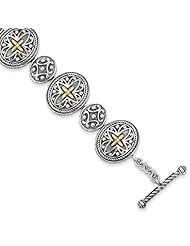 Sterling Silver w/ 14k Yellow Gold 8in Vintage Style Bracelet. Metal Wt- 42.7g