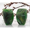 Schmuck Ohrclip, Trapez gr�n-marmoriert-matt