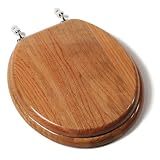 Comfort Seats C1B1R-17CH Designer Solid Wood Toilet Seat with Chrome Hinges, Round, Oak